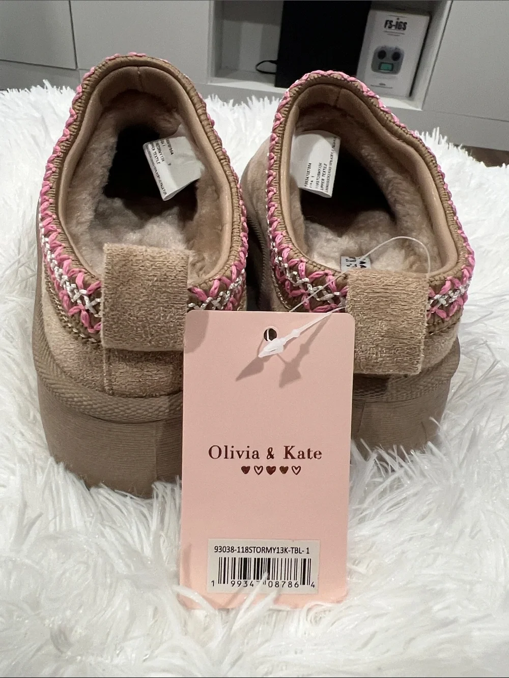 Women’s Slip-On Platform Clog in Tan with Pink Trim